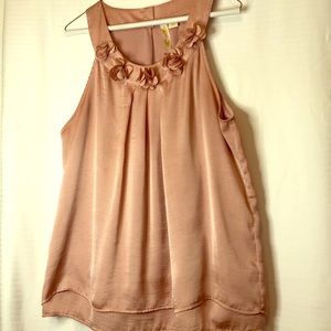 Sleeveless Satiny Top with Flower Accents